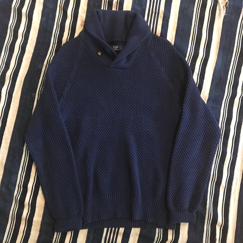 J.Crew Mens Blue Shawl Collar Sweater Size Small